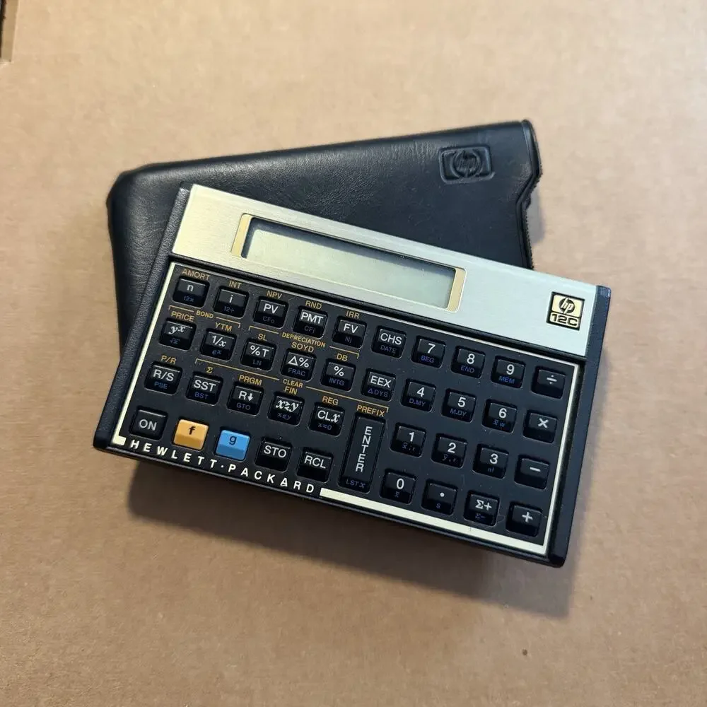 Vintage Hewlett-Packard HP 12C Financial Calculator Gold w/ Original Case Tested